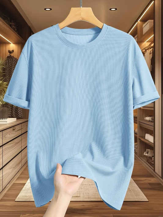 Men's Waffle Fabric Cooling Breathable Short Sleeve Blue T-Shirt